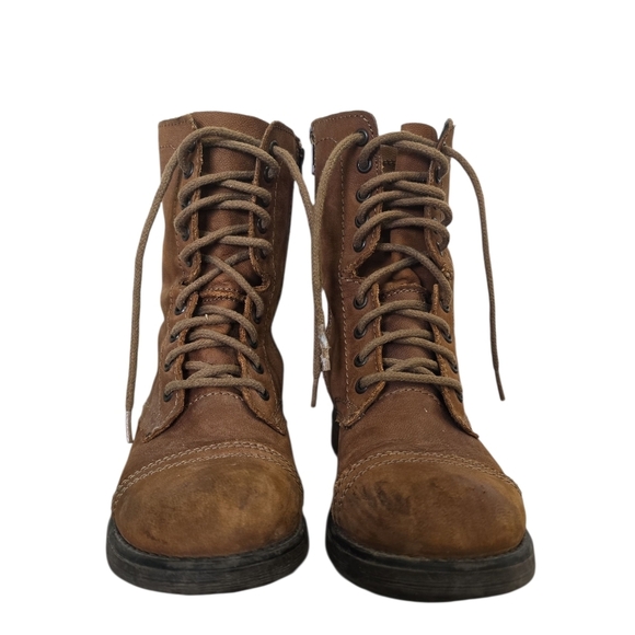 STEVE MADDEN TROOPA 2 Brown Leather Zip Combat Boots Womens Size 8.5 Distressed - Picture 7 of 12